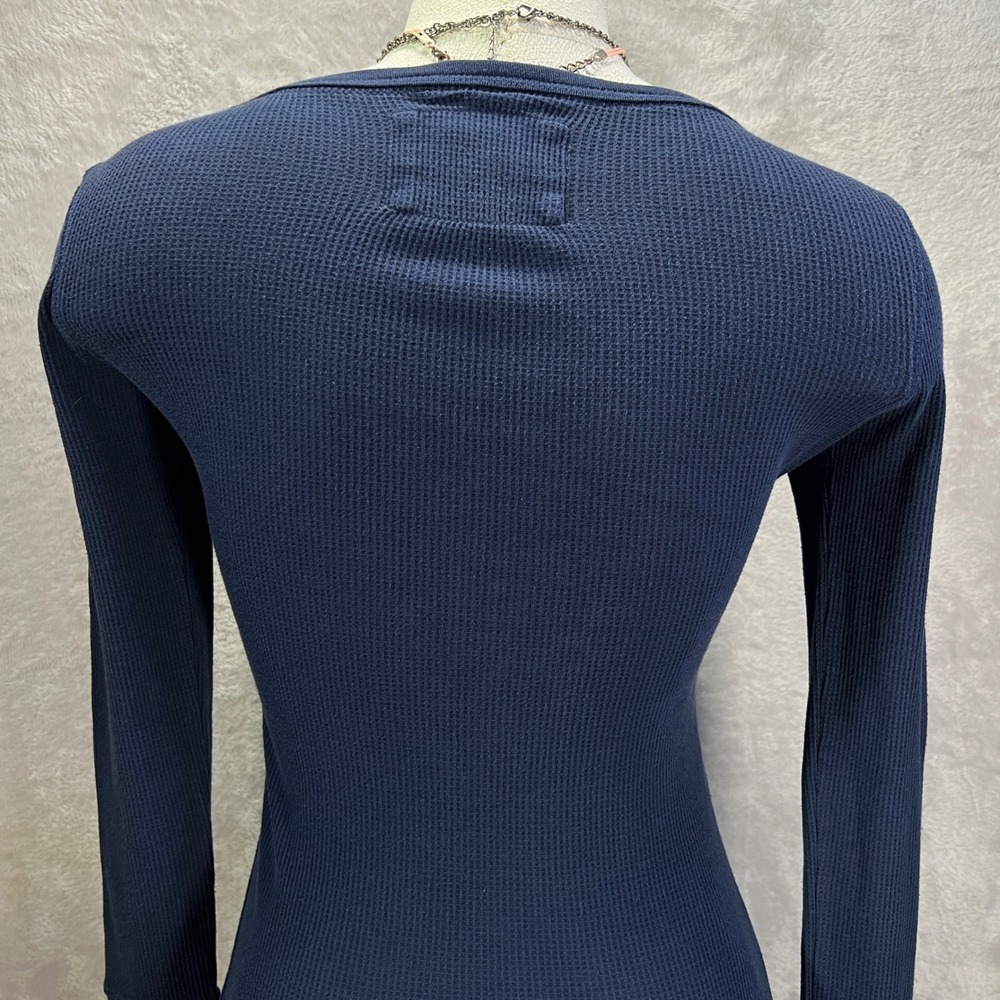 Y2K Aeropostale Waffle Knit Shirt Blue Womens XS Navy Pink Bella Swan 2000s - Picture 6 of 11